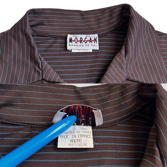 90s vintage morgan de toi crop shirt stripe pattern polo collar long sleeve y2k. - Picture 8 of 8